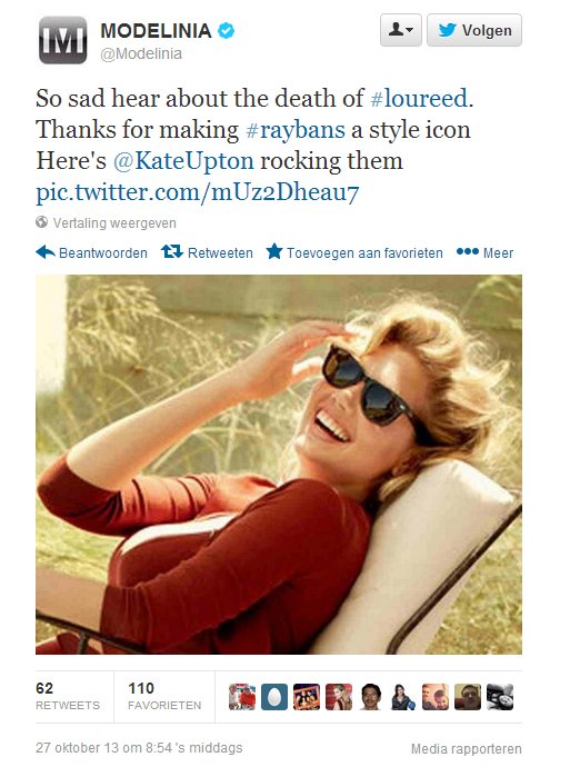Lou Reed overleden, Kate Upton verkoopt zonnebrillen 1 tweet-lou-reed-kate-upton
