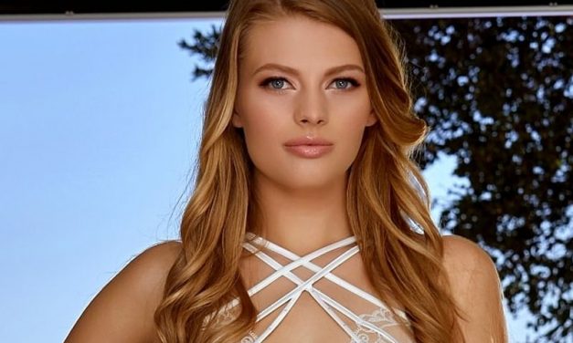 Mooie blondine, lang haar, in een duur en sexy lingeriesetje